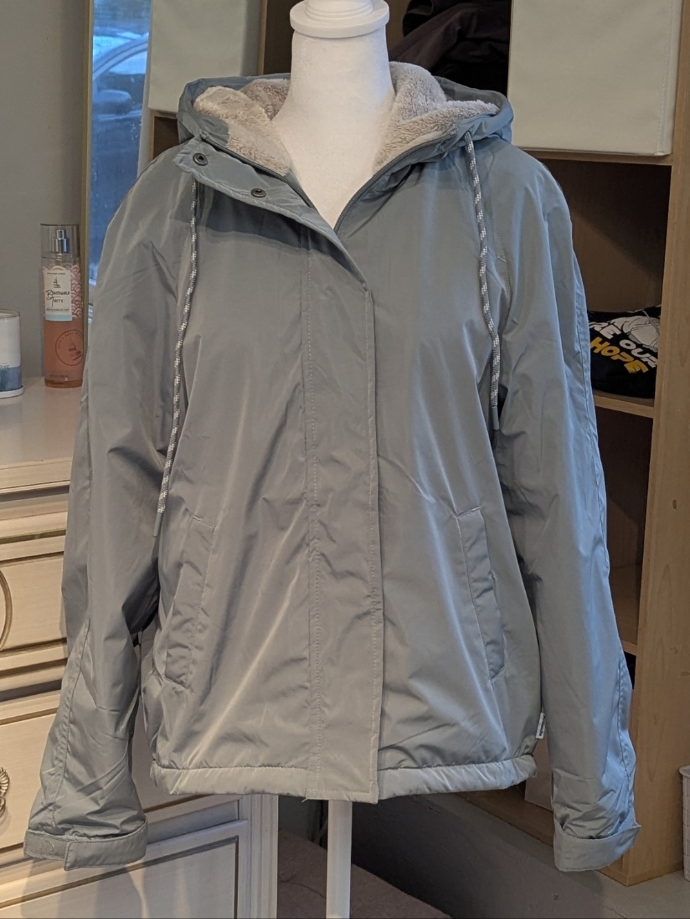 Avalanche Blue Gray Hooded Spring Fall Winter Jacket, Fleece Lining, M